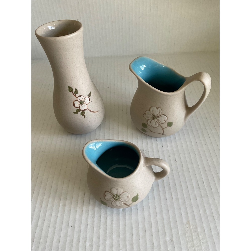 Pigeon Forge Pottery vtg hand thrown  Smokey Mts 3 piece decor floral signed